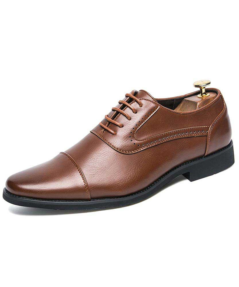 Brown brogue leather oxford dress shoe 01