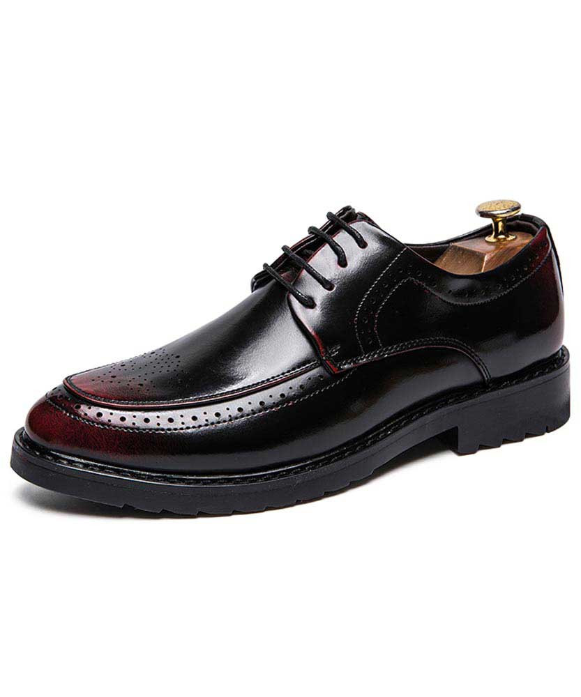 Black red retro brogue leather derby dress shoe 01