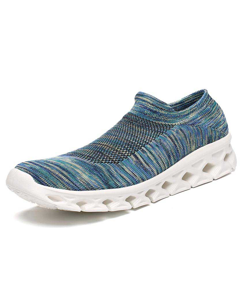 Blue texture pattern flyknit slip on shoe sneaker 01