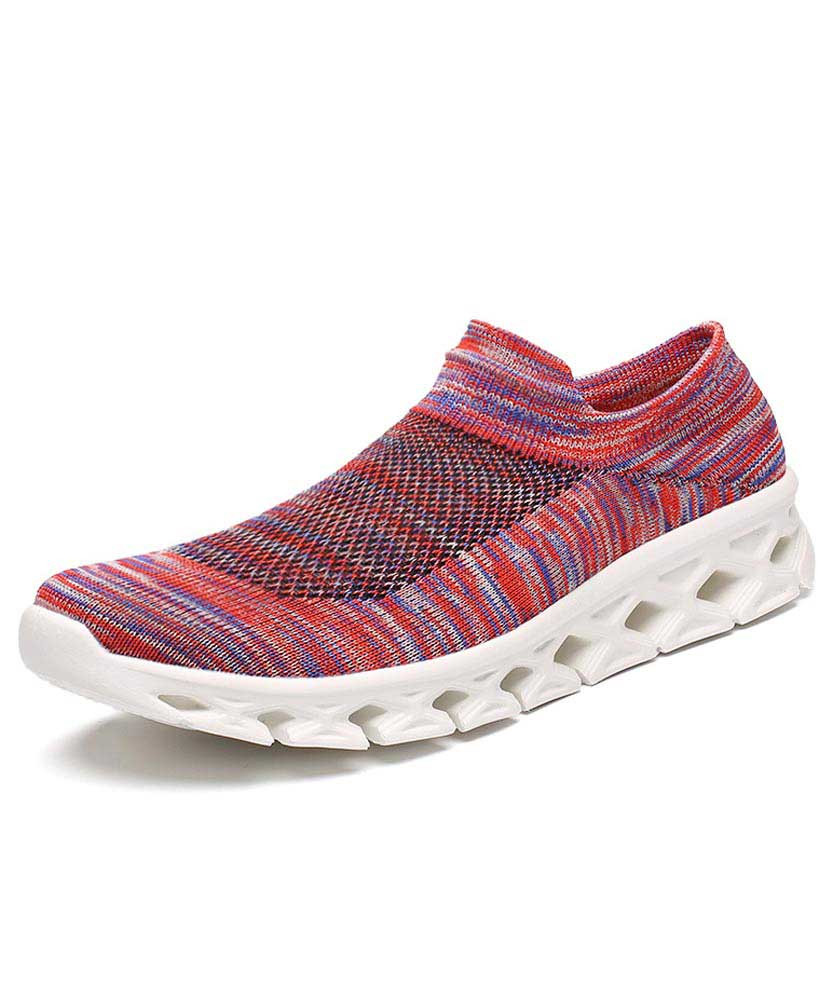 Red texture pattern flyknit slip on shoe sneaker 01