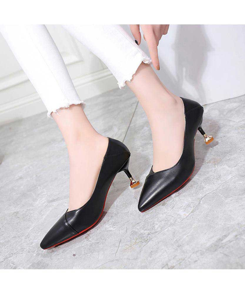 Black mid heel slip on dress shoe in plain | Womens dress shoes, court ...