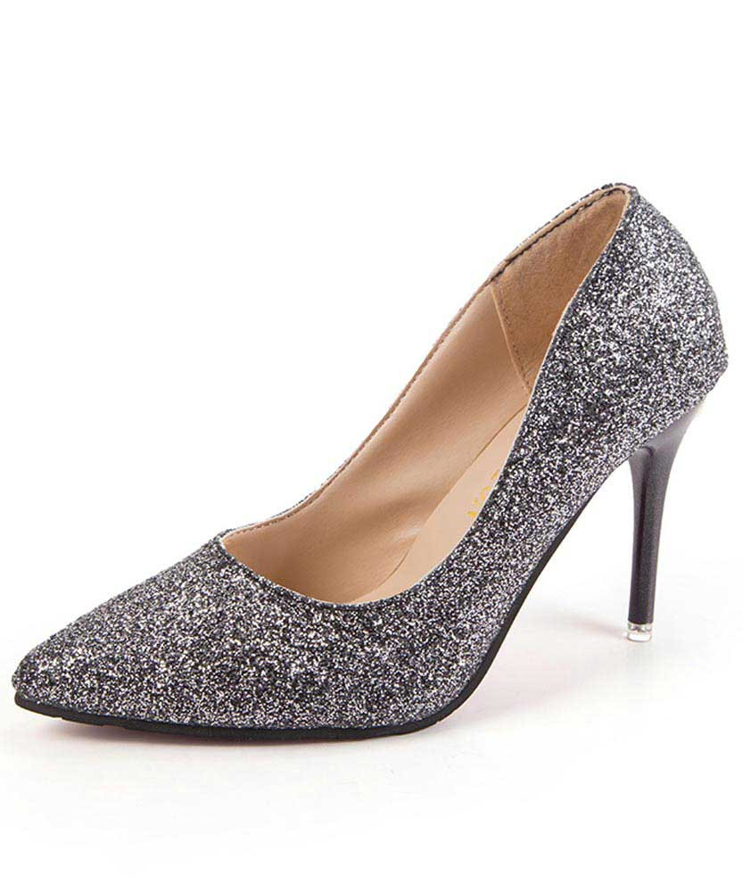 Black sequin pattern slip on high heel 