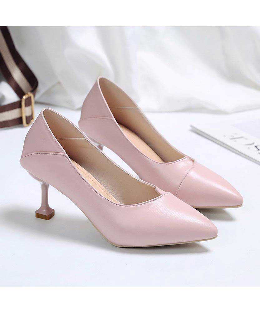 Pink plain slip on mid heel dress shoe | Womens dress shoes, court ...