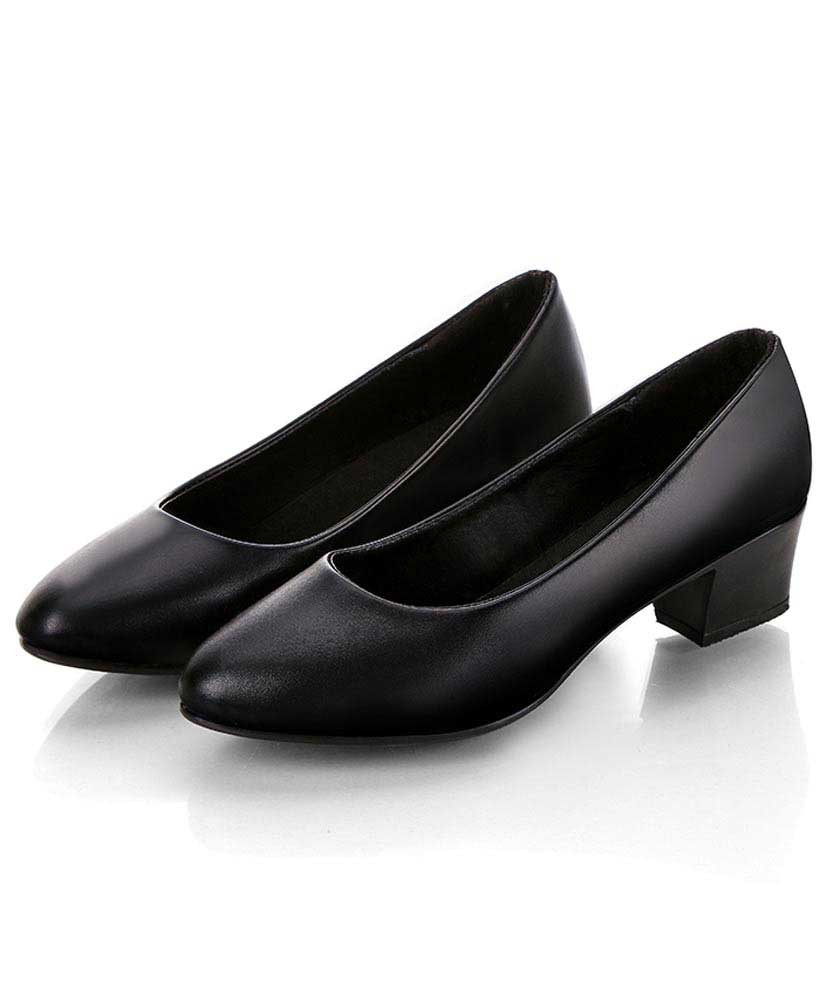 Black slip on low thick heel dress shoe 