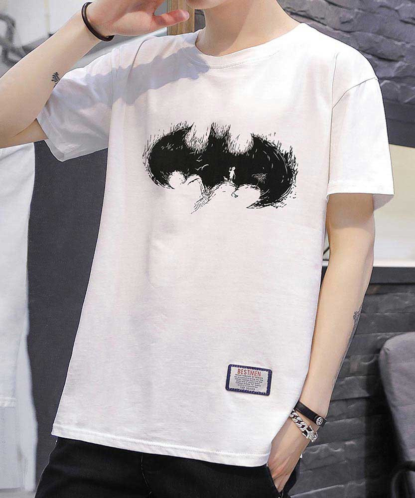 White short sleeve t shirt front bat pattern 01