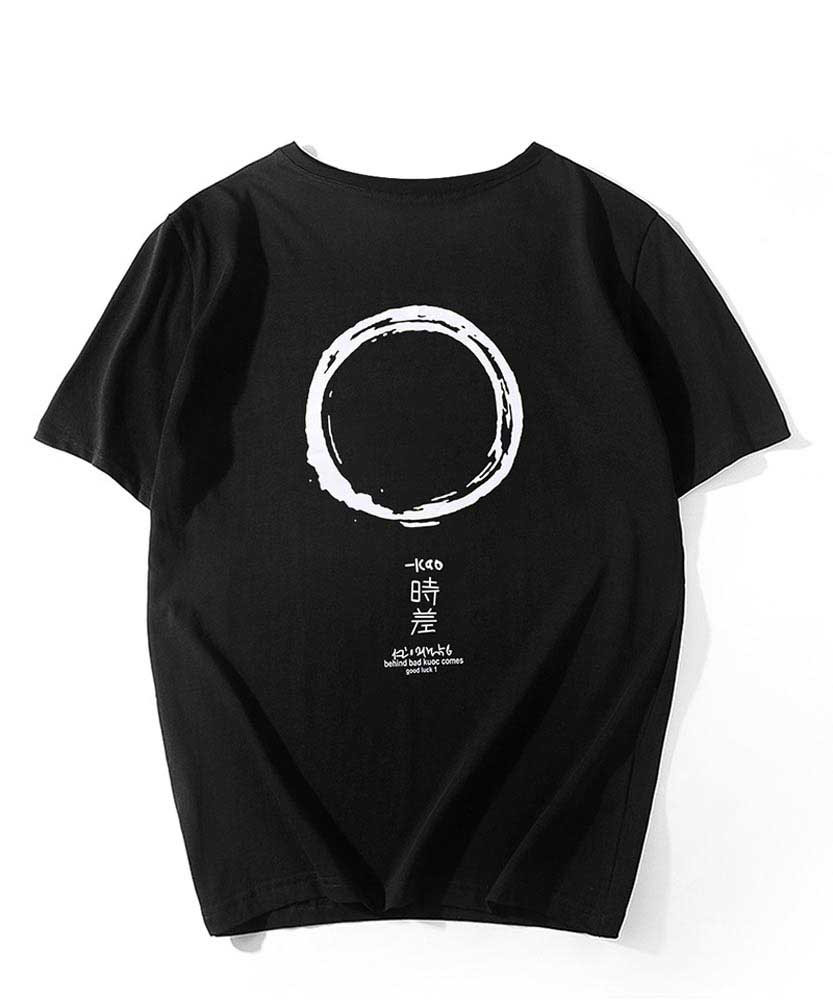 Black short sleeve t shirt Japanese & circle print | Mens t-shirts ...