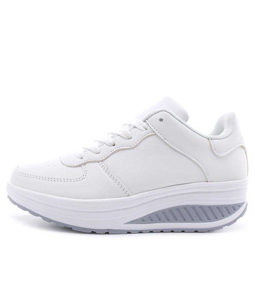 White lace up rocker bottom shoe sneaker in plain | Womens rocker shoes ...
