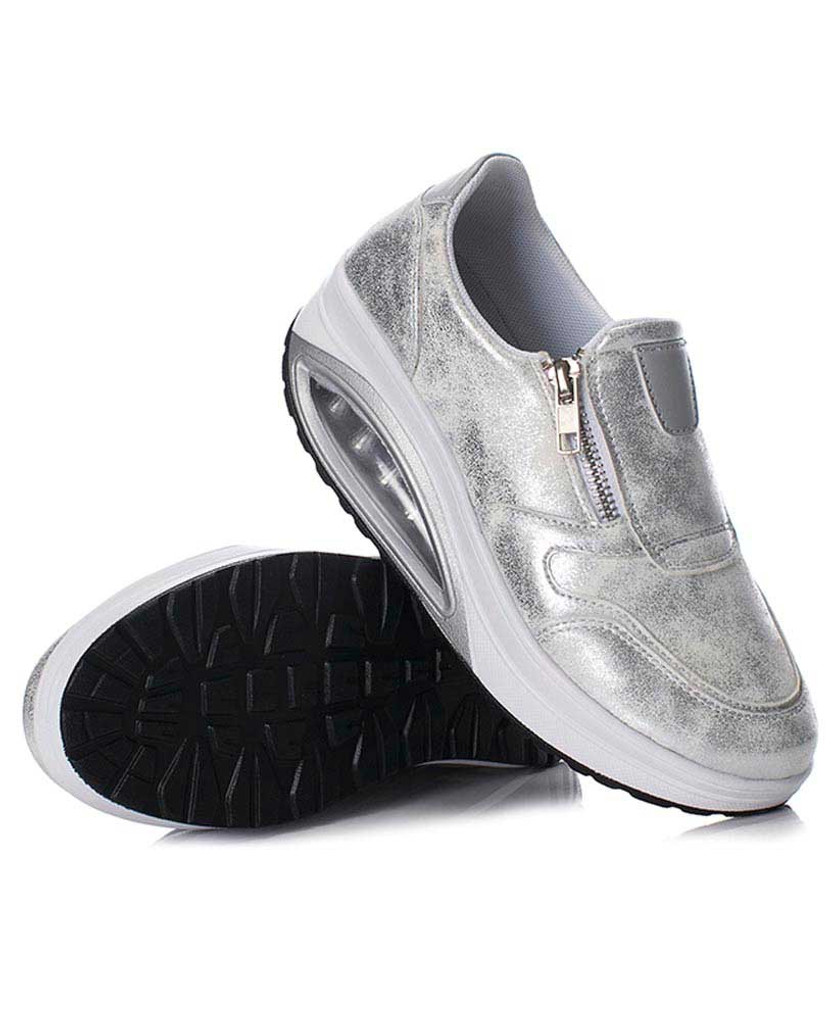 womens silver slip on shoes