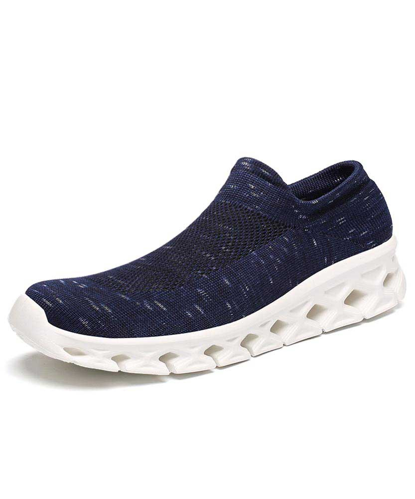 Men's navy texture pattern flyknit slip on shoe sneaker 01