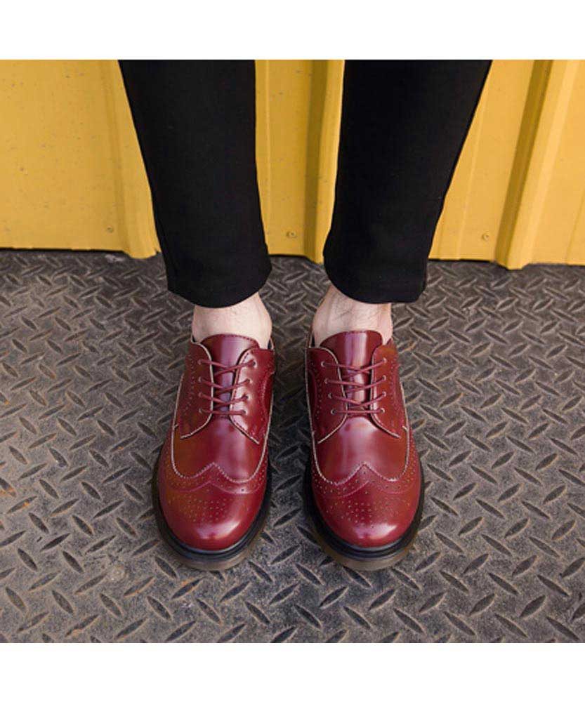 Red brogue leather derby dress shoe 