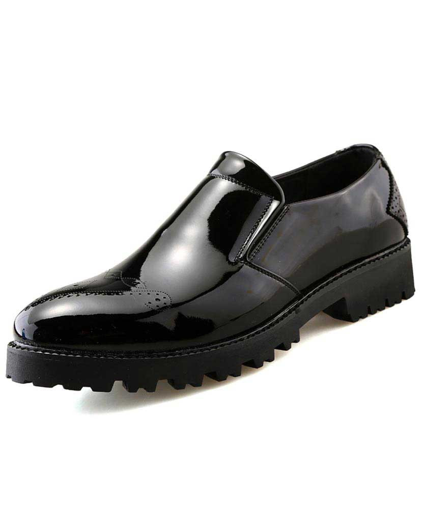 Men's black brogue patent leather slip on dress shoe 01