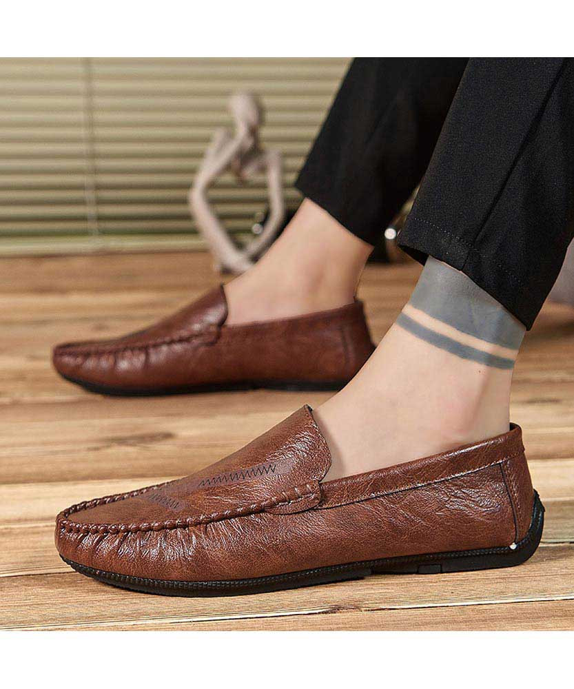 brown leather slip on shoes