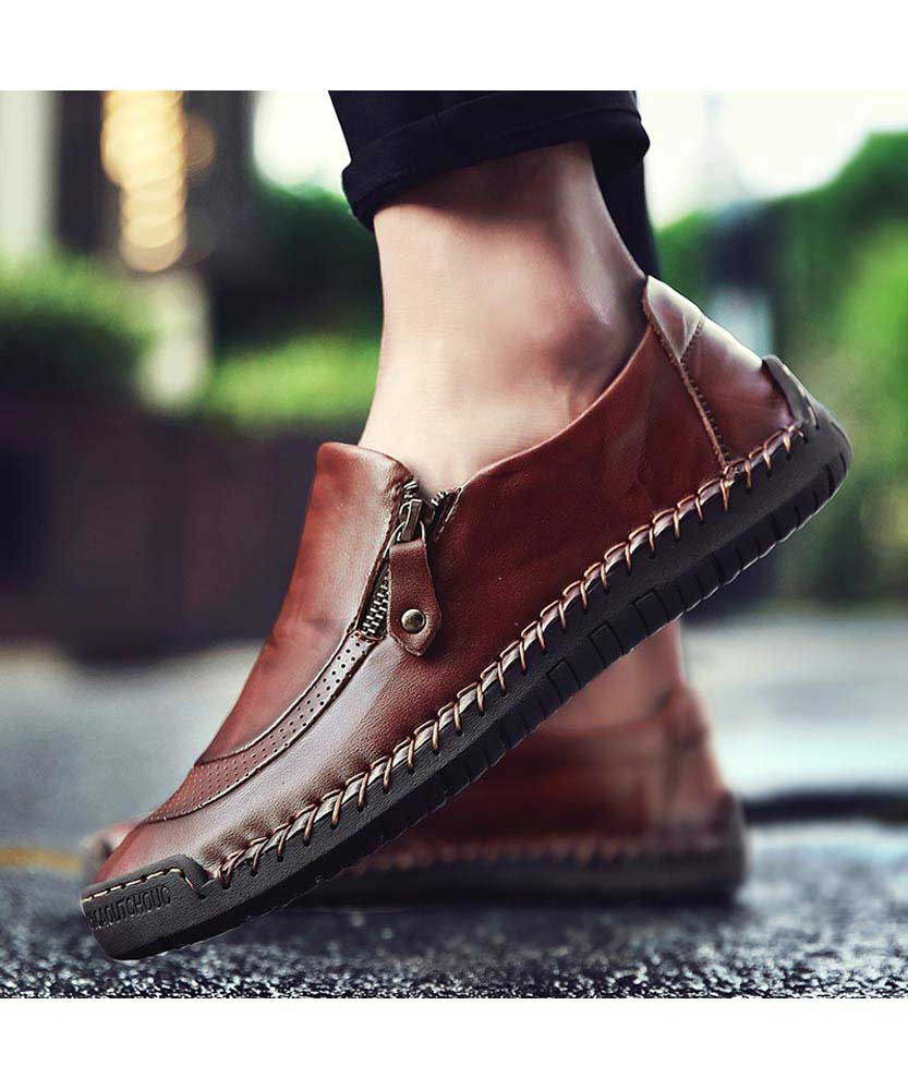 Dark brown retro leather slip on shoe 