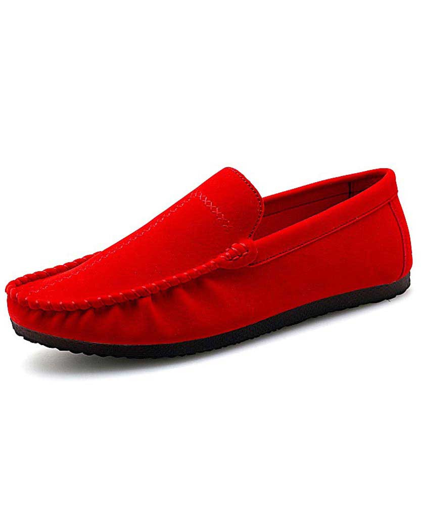 Red cross sewed T shape leather slip on 