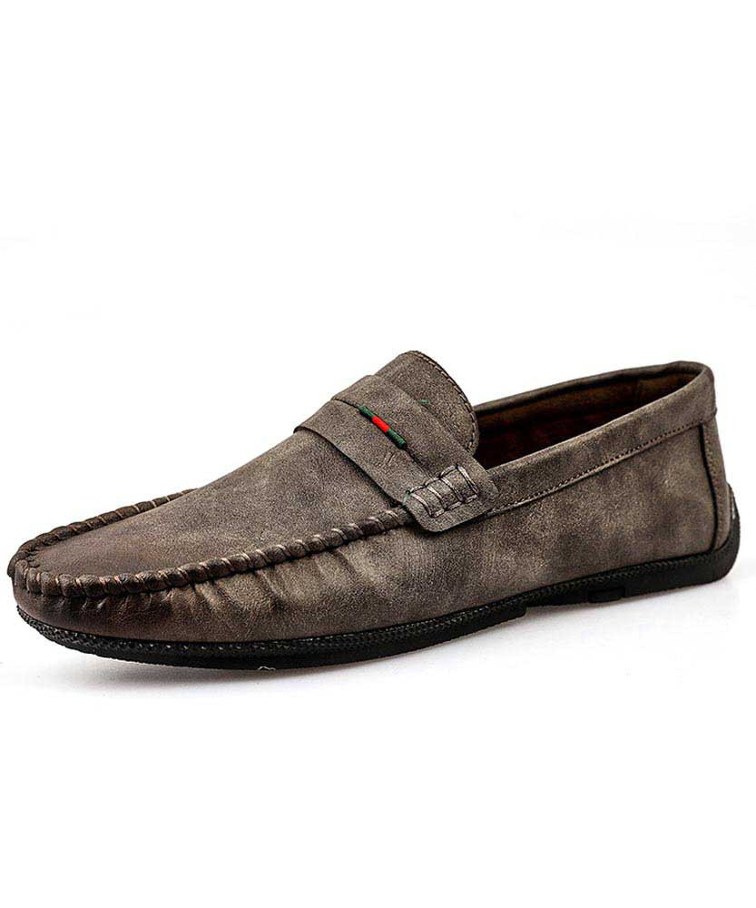 Men's khaki retro leather slip on penny loafer 01