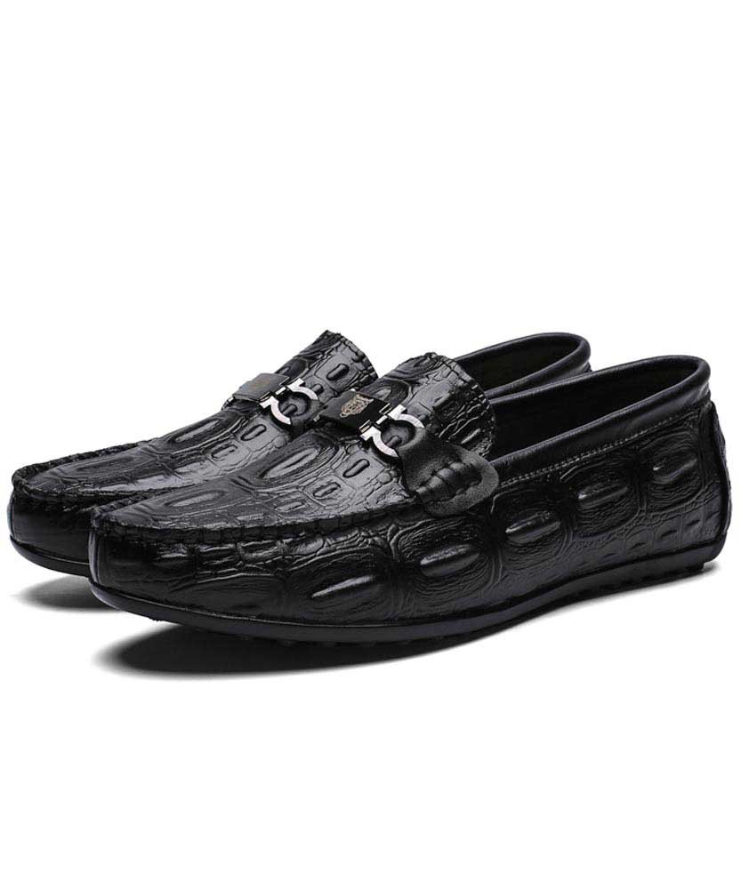 black leather slip on loafers