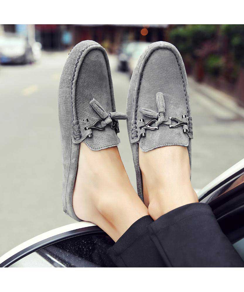 mens grey leather slip on shoes