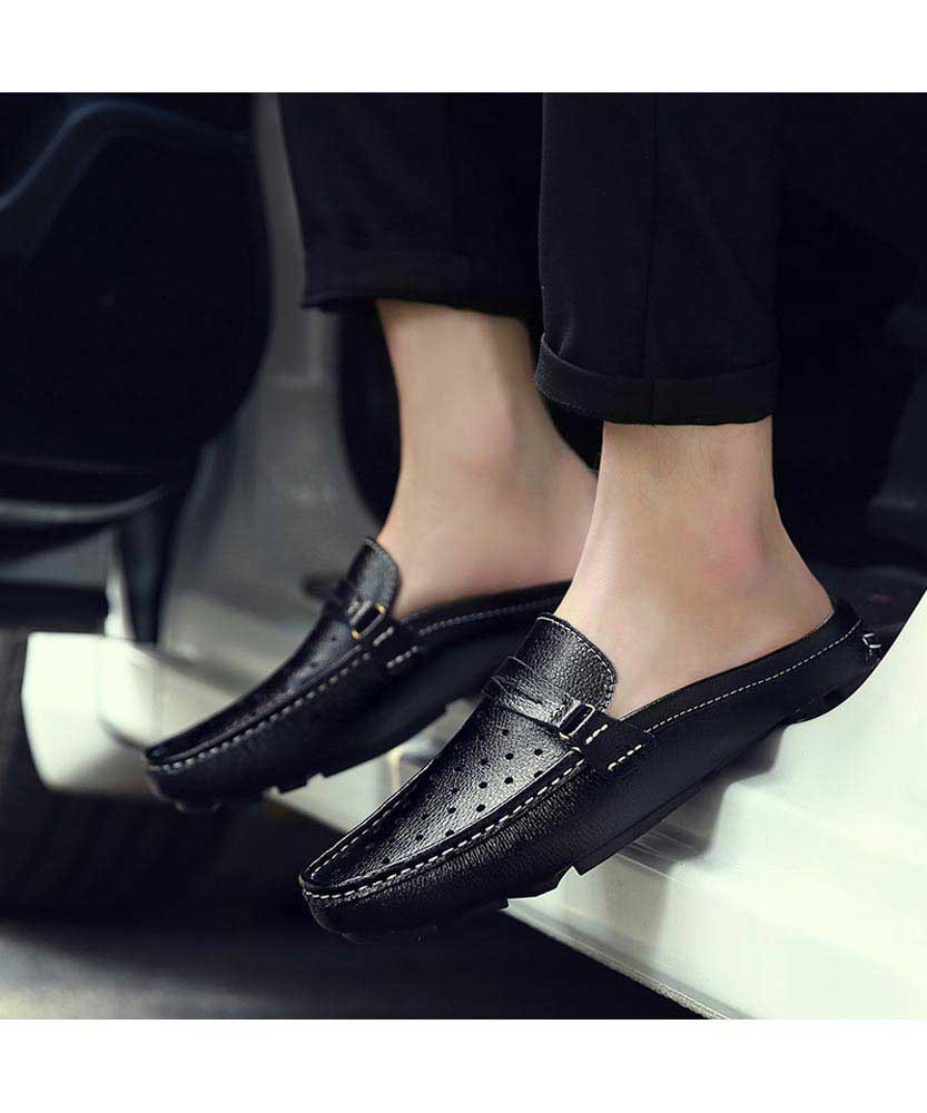 men's casual shoes slip on hollow leather loafers