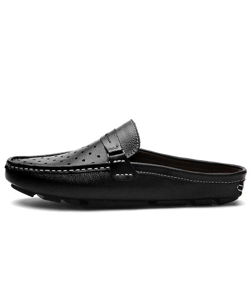 black leather slip on shoes