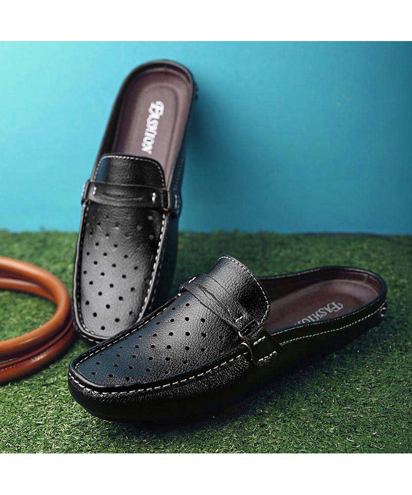 men's casual shoes slip on hollow leather loafers