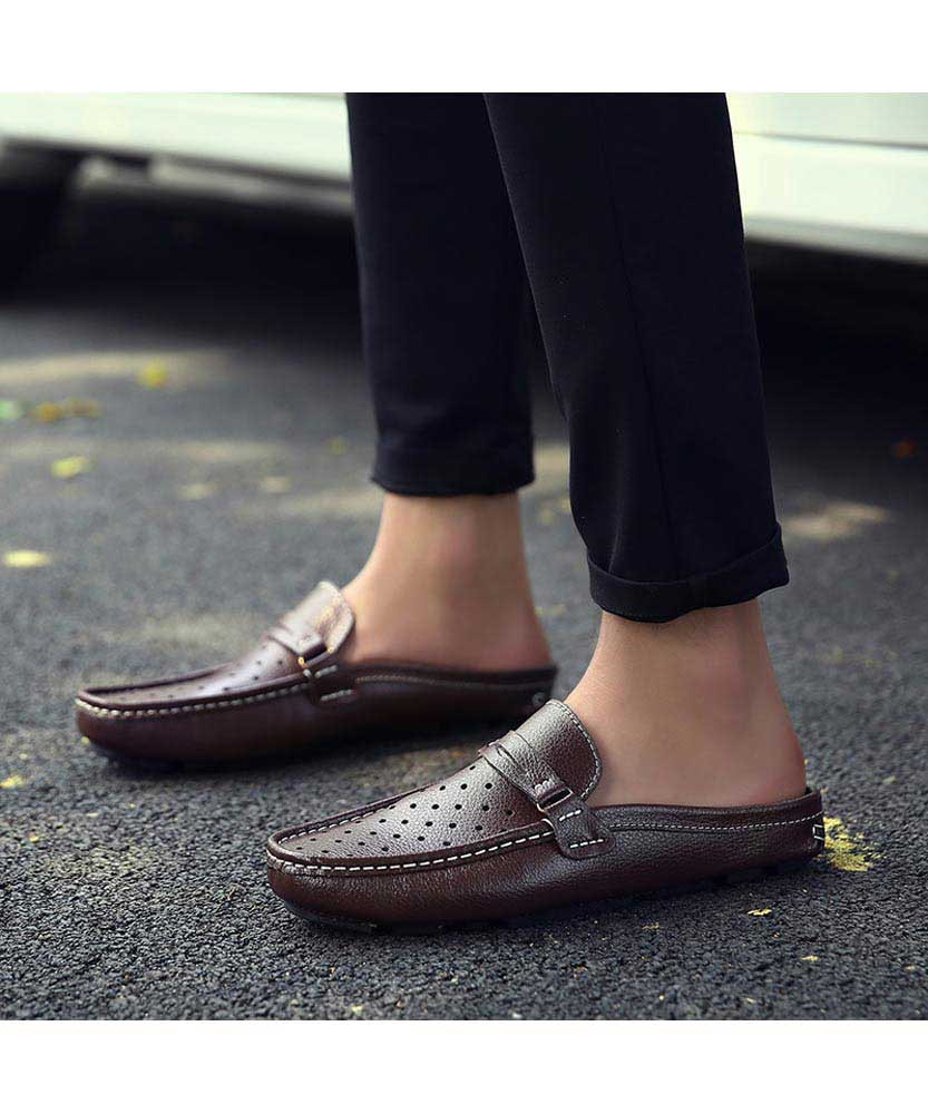 brown leather slip ons