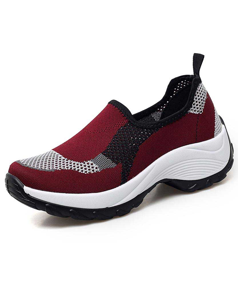 Women's red hollow slip on double rocker bottom shoe sneaker 01