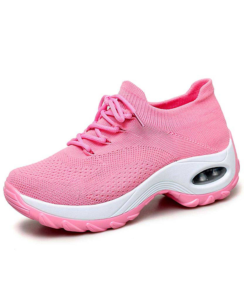 Women's pink sock like entry double rocker bottom shoe sneaker 01