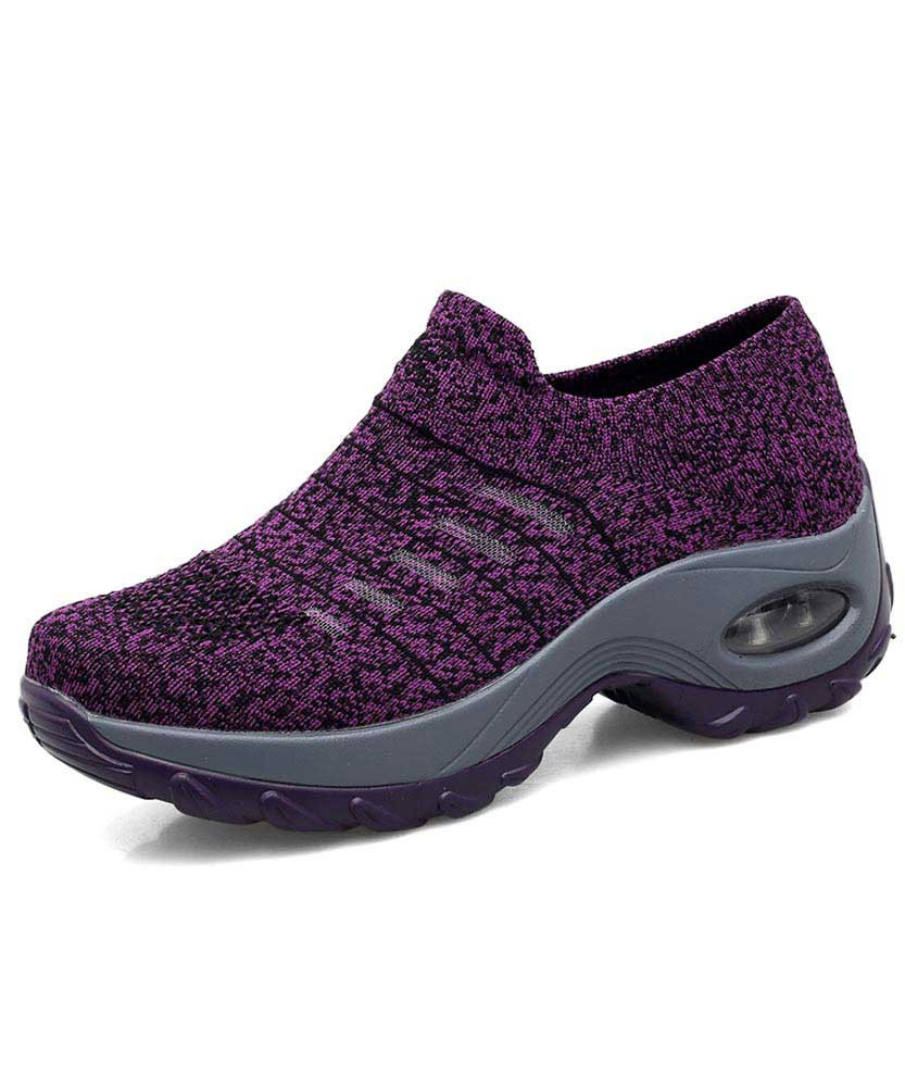Women's purple stripe sock like slip on double rocker bottom sneaker 01