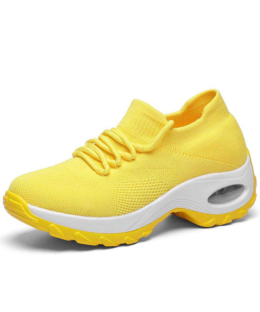 Women's yellow sock like fit double rocker bottom shoe sneaker 01