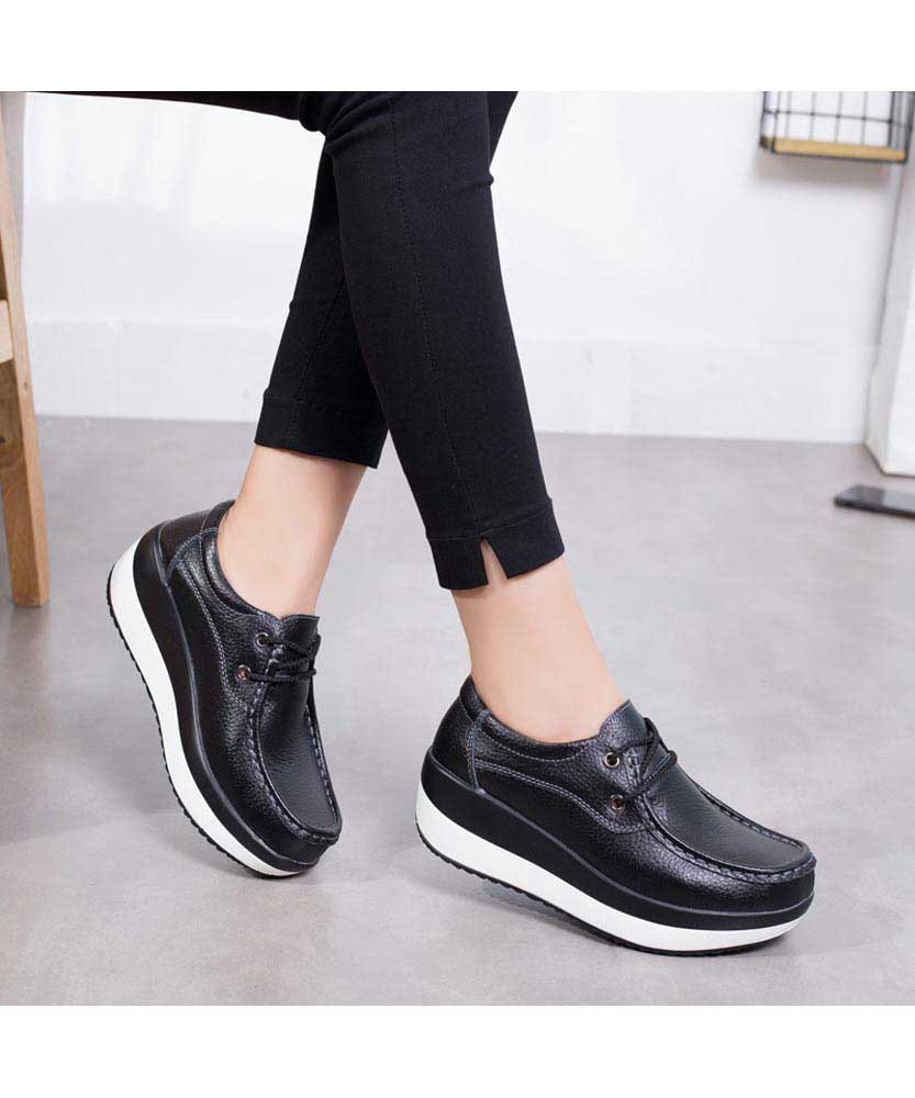 Black leather lace up rocker bottom shoe sneaker | Womens rocker shoes ...