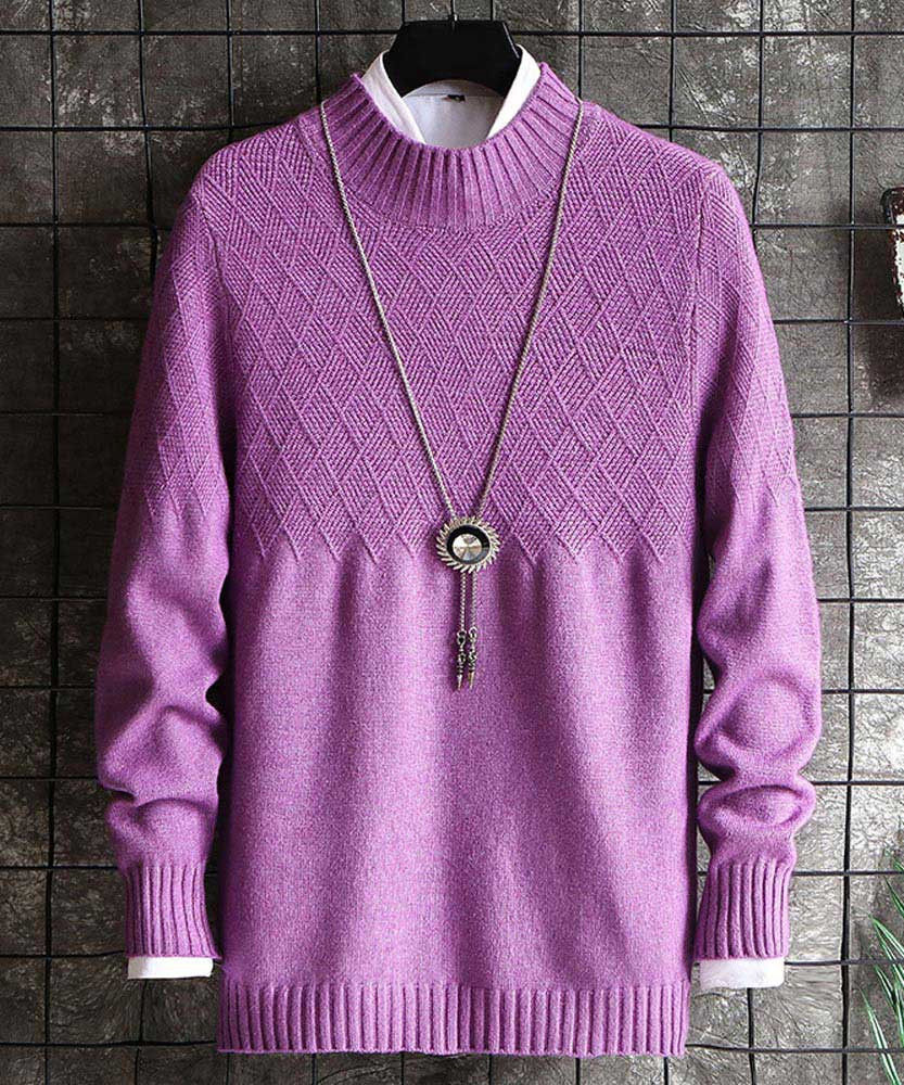 Men's purple rhombus pattern pull over sweater in plain