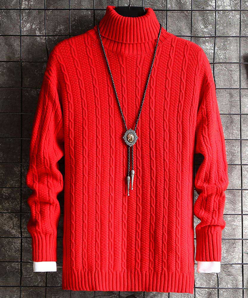 Men's red chain stripe texture pull over sweater