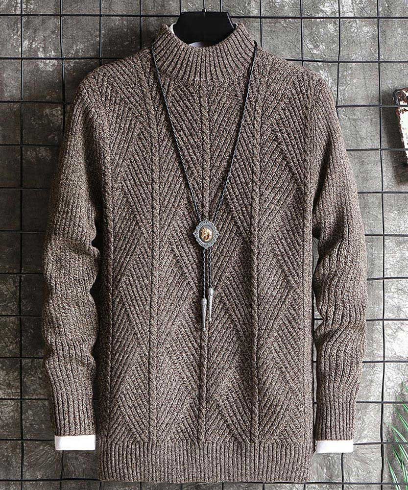 Men's coffee stripe texture pull over sweater 01