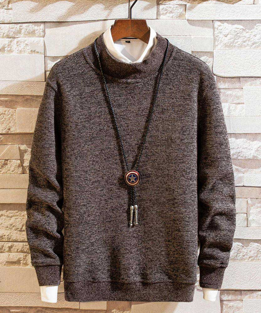 Men's grey textured long sleeve pull over sweater