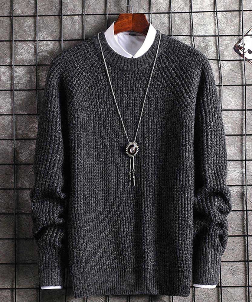 Men's dark grey texture knit pull over sweater