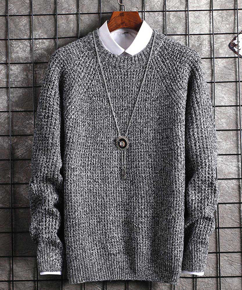 Men's grey texture knit pull over sweater 01