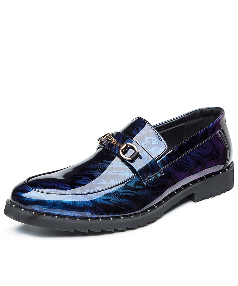 Blue metal buckle pattern slip on dress shoe 01