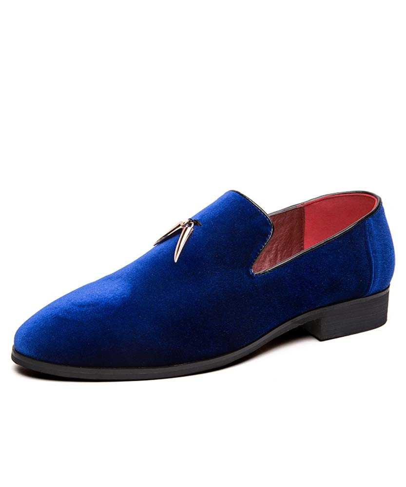 Men's blue metal ornament on top leather slip on dress shoe 01