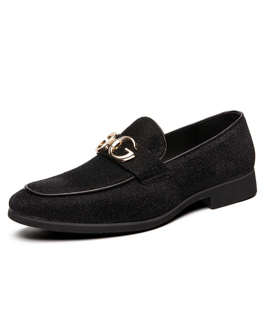 Black metal buckle slip on dress shoe  01