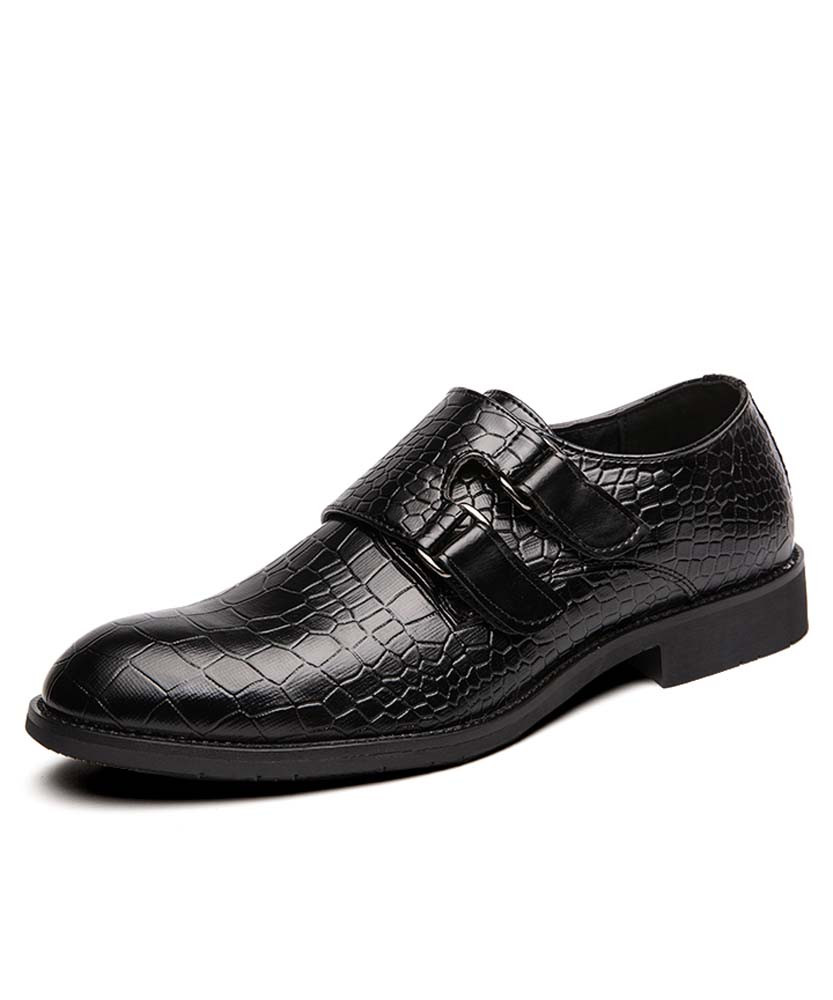 Black croco skin pattern monk strap dress shoe 01