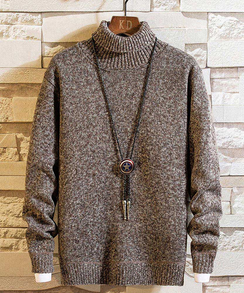 Men's coffee pull over high neck sweater in plain