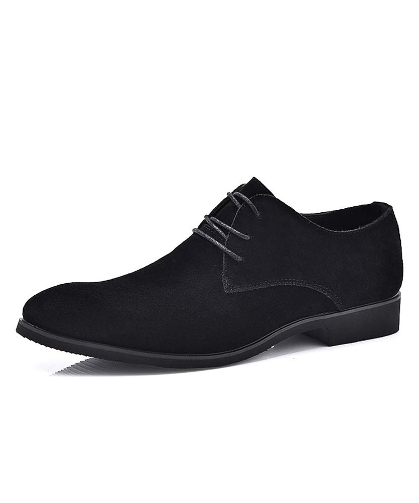 Black suede leather derby dress shoe point toe 01