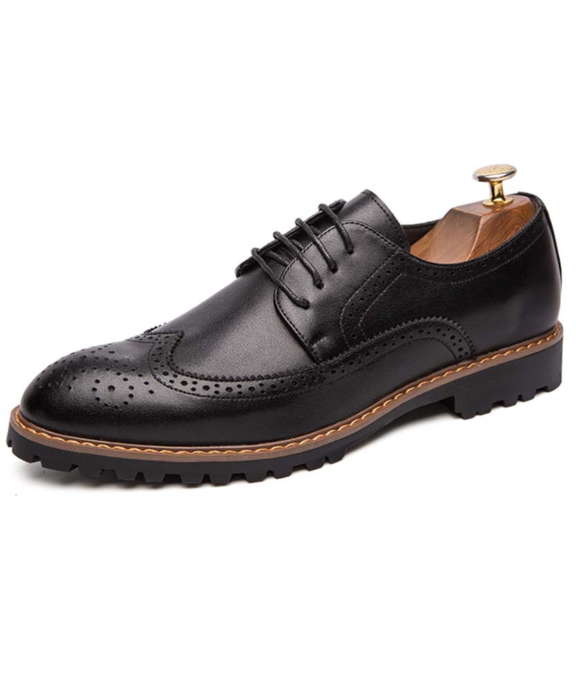 Black retro brogue leather derby dress shoe 01