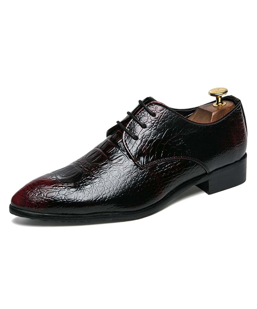 Red crocodile skin pattern leather derby dress shoe 01