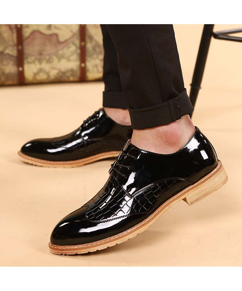 Black croc skin pattern leather derby dress shoe point toe | Mens dress ...