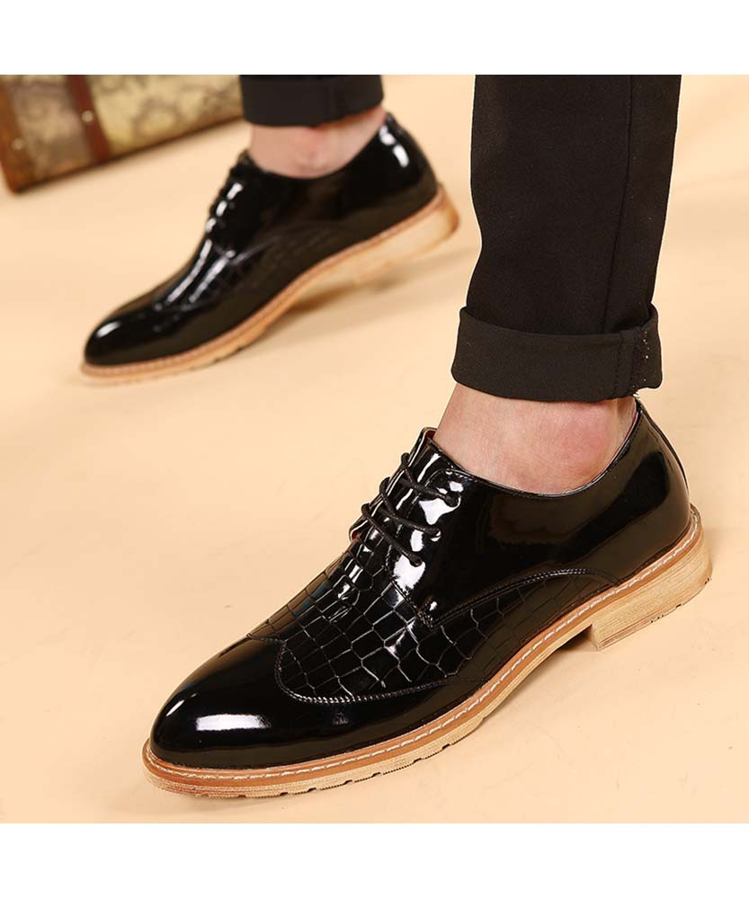 Black croc skin pattern leather derby dress shoe point toe | Mens dress ...