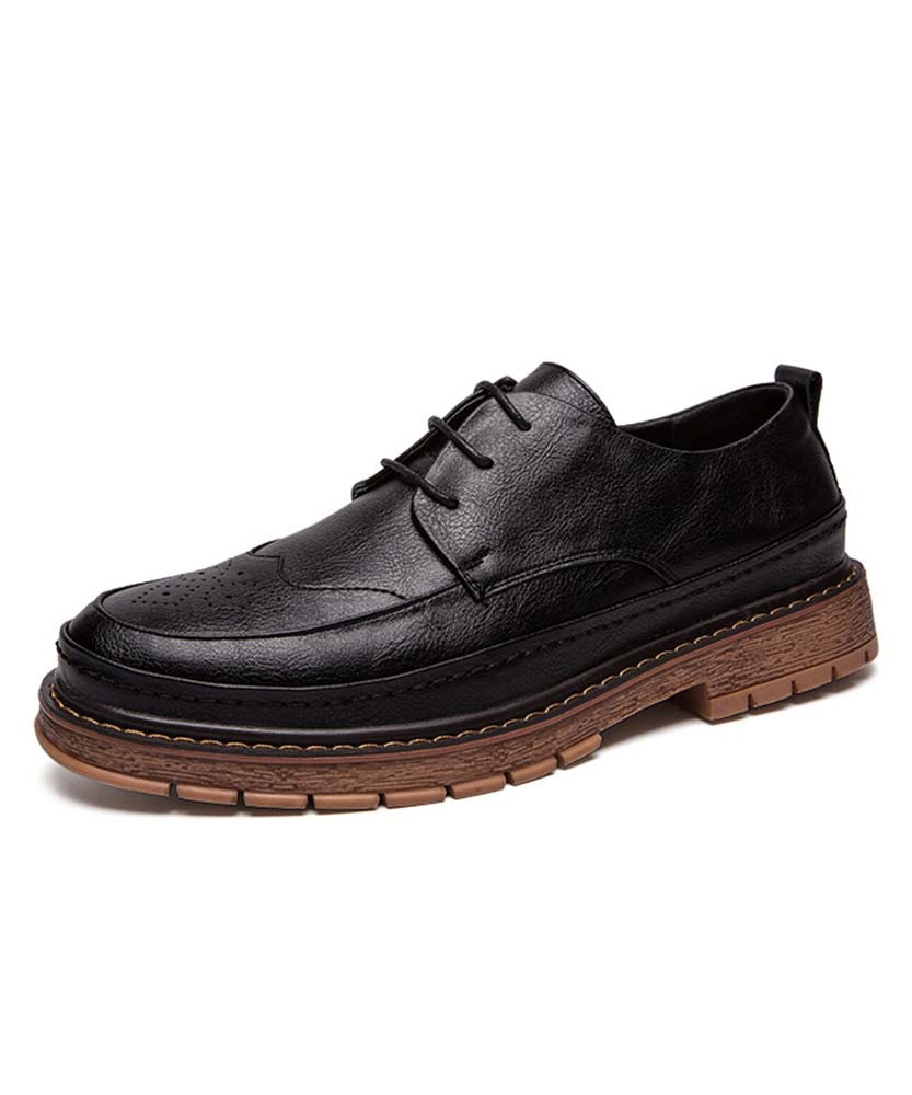 Black retro brogue sewed effect leather derby dress shoe  01