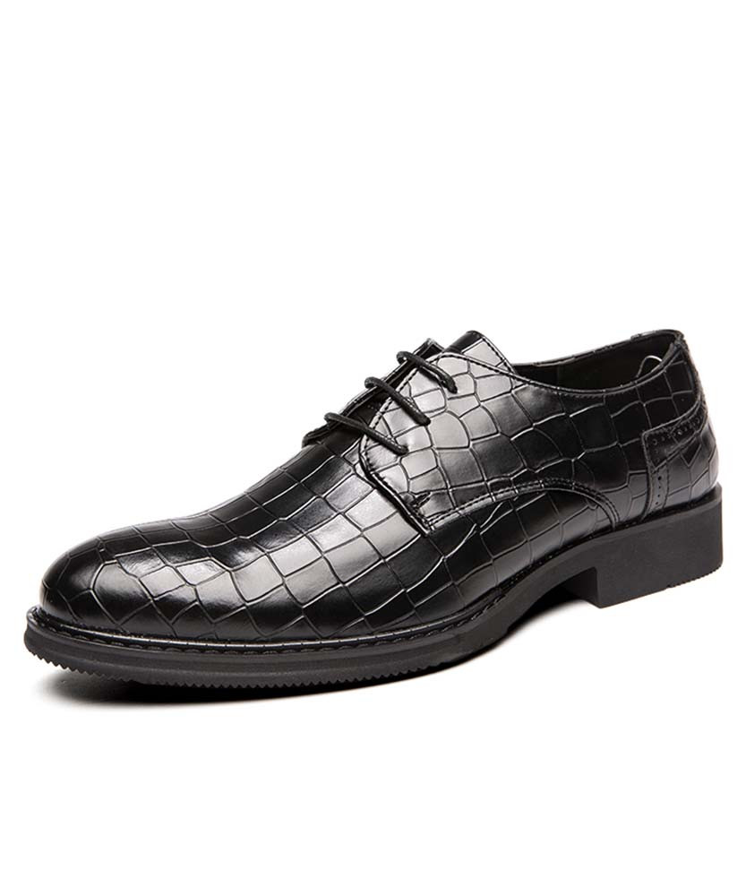 Men's black retro leather derby dress shoe croc pattern 01