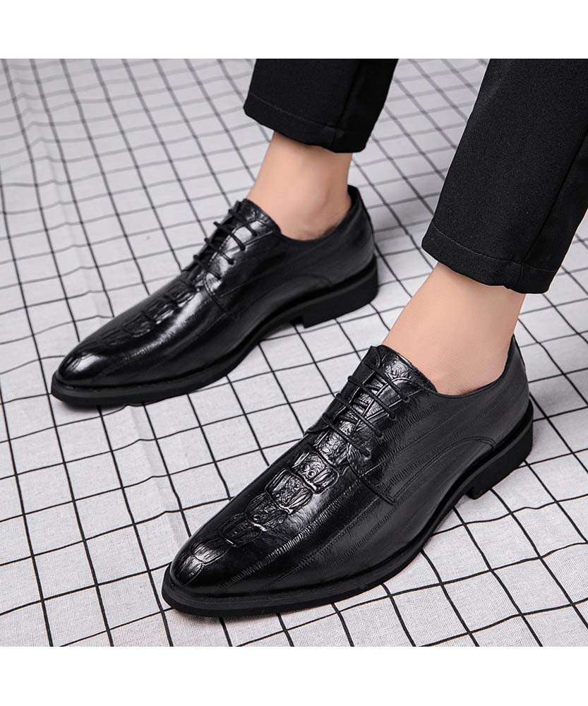 Black croco skin pattern stripe derby dress shoe | Mens dress shoes ...
