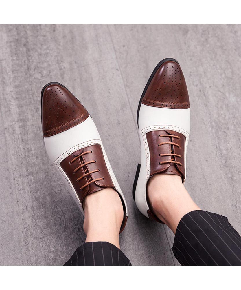 White brown two tone brogue oxford dress shoe | Mens dress shoes online ...